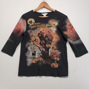 Christopher & Banks Halloween Shirt 3/4 Sleeve Small Black Haunted House